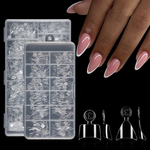 120/600pcs/box Short Square Almond French False Nail Tips Half Cover C Curve Transparent Artificial Nail Extension Tips