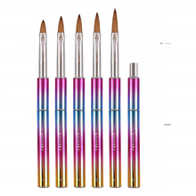 Rainbow Gradient Kolinsky Acrylic Nail Brush Metal Handle Crystal Engraving Pen Soft UV Gel Nail Brushes