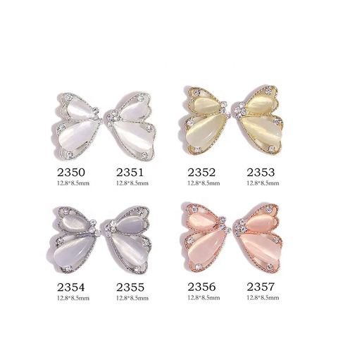 High Quality Half Side Cat's Eye Butterfly Nail Art Rhinestone Metal Nail Charms Bow Ornament 3D Nail Jewelry