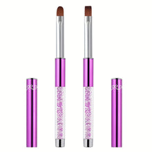 Single Purple Metal Rhinestone Handle Nail Art Brush Flat Round Head Nylon Hair French Style Gel Manicure UV Gel Brush