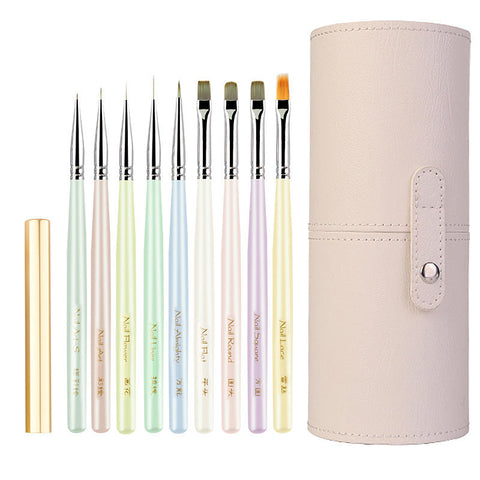 High Quality Japanese Macaron Color Uv Gel Painting Liner Pen Acrylic Handle Soft Nylon Hair Nail Light Therapy Brush Set