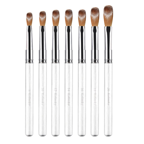New Professional 100% Kolinsky Acrylic Nail Brush White Metal Handle Painting Brush Crystal Extended Nail Art Brushes