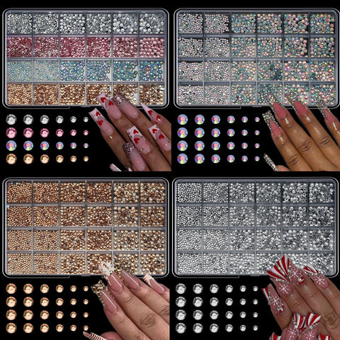 24 Grid Mix Colorful Jewelry Crystal Nail Ornament Flat Bottom Diamond Resin Nail Art Rhinestones 3D Ornament DecoratIons
