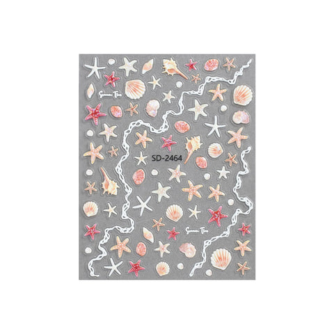 New Arrival 5D Embossed Starfish Shell Nail Sticker Ocean Beach Self-Adhesive Nail Decals Nail Art Accessories