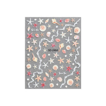 New Arrival 5D Embossed Starfish Shell Nail Sticker Ocean Beach Self-Adhesive Nail Decals Nail Art Accessories