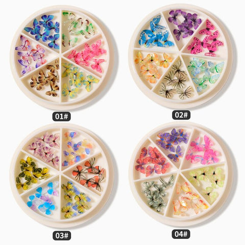 6grids/box Fluorescence Butterfly Nail Art Charms Colorful 3D Acrylic Nail Decoration for Nail Designs