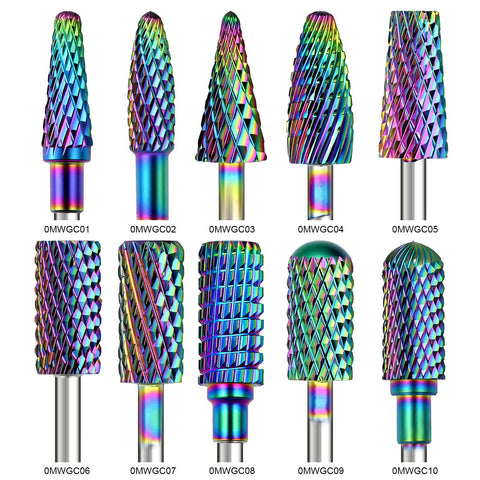 10 Styles Multi-functional Rainbow Tungsten Steel Nail Drill Bit Premium High Hardness Remove Gel Polish Grinding Head