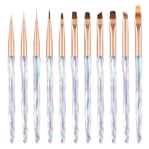 11pcs/set or Single Gradient Crystal Acrylic Handle Nail Art Brush Manicure Drawing Pen Multi-functional Nail Liner Brush