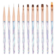 11pcs/set or Single Gradient Crystal Acrylic Handle Nail Art Brush Manicure Drawing Pen Multi-functional Nail Liner Brush