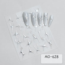 Silver Metal Liner 5D Nail Art Sticker Self Adhesive Korea Style Reliefs Decals Fashion Manicure Art Decorations with Rhinestone
