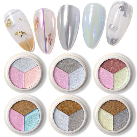 Wholesale Magic Mirror Powder 3 Colors/Box Chrome Nail Glitter Acrylic Powder 3D Solid Titanium Nail Art Pigment