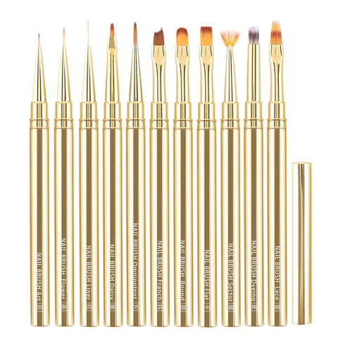 Gold Metal Handle Nylon Hair Painting Drawing Light Therapy French Nail Art Brush DIY UV Gel Painting Flower Lace Nail Art Pen