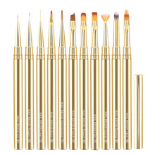 Gold Metal Handle Nylon Hair Painting Drawing Light Therapy French Nail Art Brush DIY UV Gel Painting Flower Lace Nail Art Pen