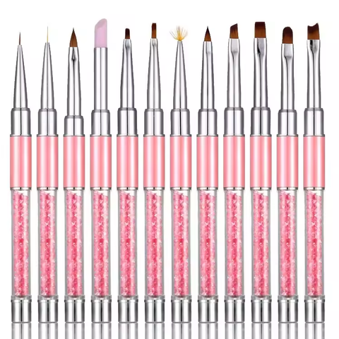 High Quality 12 Styles Pink Nylon Hair Liner Brush Nail Art Manicure Pedicure Beauty Nail Art Brush for Nail Art