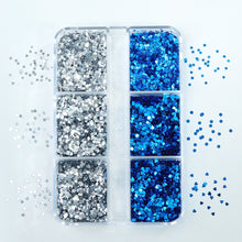 6 Grid/box Silver Blue Black Nail Art Sticker Heart Round Star Nail Art Decals Fashion Glitter Nail Art Decoration