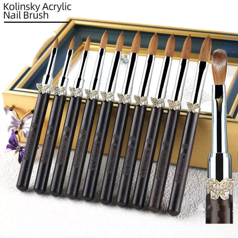 New Purple Sandalwood Handle Kolinsky Nail Brush with Butterfly UV Gel Carving Pen Pure Kolinsky Nail Art Brush