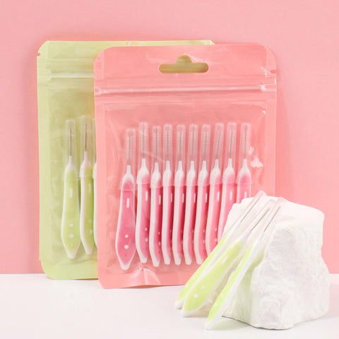 New 10pcs/bag Silicone Handle Disposable Eyebrow Brush Beauty Crevice Brush Multi-Purpose Eyebrow Brush Graft Eyelash Brush