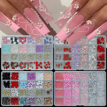 24 Grids Colorful French Bow Pearl Nail Art Charms Resin Mix Flowers Nail Accessories DIY Nail Art Rhinestones