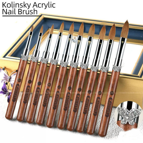 New Butterfly Wood Handle Kolinsky Nail Brush Mink Fur Crystal Carving Pen Kolinsky Nail Art Brush