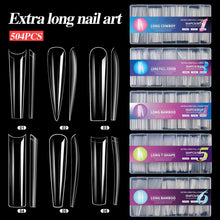 504pcs/box Extra Long Transparent Acrylic Nail Tips Full Half Cover Cowboy Stiletto Bamboo T-shaped Traceless False Nail Tips