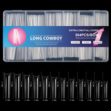 504pcs/box Extra Long Transparent Acrylic Nail Tips Full Half Cover Cowboy Stiletto Bamboo T-shaped Traceless False Nail Tips
