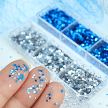 6 Grid/box Silver Blue Black Nail Art Sticker Heart Round Star Nail Art Decals Fashion Glitter Nail Art Decoration