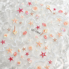 New Arrival 5D Embossed Starfish Shell Nail Sticker Ocean Beach Self-Adhesive Nail Decals Nail Art Accessories