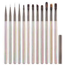 New 12 Styles Rainbow Handle Nail Art Brushes Acrylic Multi Shapes Nail Liner Brush Nylon Hair Nail Brush