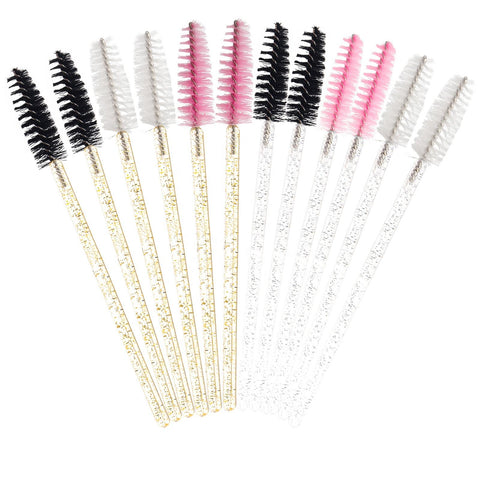 50pcs/bag Solid Crystal Handle Eyelash Extension Brush Colorful Disposable Nylon Hair Eyelash Brushes Tool
