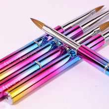 Rainbow Gradient Kolinsky Acrylic Nail Brush Metal Handle Crystal Engraving Pen Soft UV Gel Nail Brushes