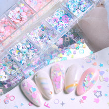 12 Grid/Box Heart Star Moon Butterfly Rabbit Nail Art Sticker Korea Style Pink Blue Decals Fashion Nail Art Decorations