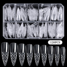 New 120pcs/Box Special Design Transparent Extension Nail Art Tips 3D Trapezium Long Full Cover Stiletto Nail Tips