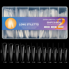 504pcs/box Extra Long Transparent Acrylic Nail Tips Full Half Cover Cowboy Stiletto Bamboo T-shaped Traceless False Nail Tips