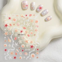 New Arrival 5D Embossed Starfish Shell Nail Sticker Ocean Beach Self-Adhesive Nail Decals Nail Art Accessories