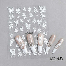 New 5D White Flower Butterfly Nail Decals Fashion DIY Reliefs Self Adhesive Decals Nail Art Stickers