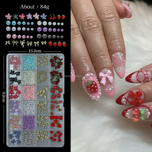 24 Grids Colorful French Bow Pearl Nail Art Charms Resin Mix Flowers Nail Accessories DIY Nail Art Rhinestones