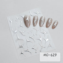 Silver Metal Liner 5D Nail Art Sticker Self Adhesive Korea Style Reliefs Decals Fashion Manicure Art Decorations with Rhinestone