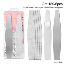 New Replaceable 5pcs Self-Adhesive Sandpaper 1pc Stainless Steel Plate Set 180 Grit Nail File Refill Kit for Nail Polishing