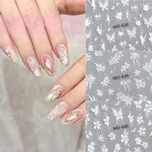 New 5D White Flower Butterfly Nail Decals Fashion DIY Reliefs Self Adhesive Decals Nail Art Stickers