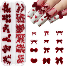 6/12 Grids Red Series Bow Pearl Flower Nail Art Rhinestones 3D Resin DIY Designs Nail Art Charms Ornaments Decoration