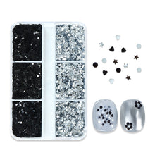 6 Grid/box Silver Blue Black Nail Art Sticker Heart Round Star Nail Art Decals Fashion Glitter Nail Art Decoration