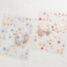 New Arrival 5D Embossed Starfish Shell Nail Sticker Ocean Beach Self-Adhesive Nail Decals Nail Art Accessories