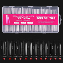 Professional 240Pcs/Box Super Long Pipe Full Cover Nail Tips Transparent XXXL Press on Nails False Nail Tips