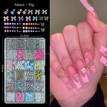 24 Grids Colorful French Bow Pearl Nail Art Charms Resin Mix Flowers Nail Accessories DIY Nail Art Rhinestones