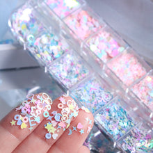 12 Grid/Box Heart Star Moon Butterfly Rabbit Nail Art Sticker Korea Style Pink Blue Decals Fashion Nail Art Decorations