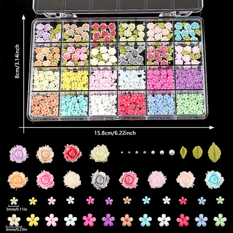 Mixed Style Bowknot Flowers Pearl Small Steel Beads Nail Art Charms Resin Colorful Rose Nail Decoration DIY Nail Accessories