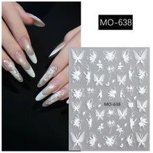 New 5D White Flower Butterfly Nail Decals Fashion DIY Reliefs Self Adhesive Decals Nail Art Stickers