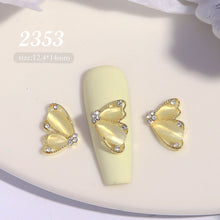 High Quality Half Side Cat's Eye Butterfly Nail Art Rhinestone Metal Nail Charms Bow Ornament 3D Nail Jewelry