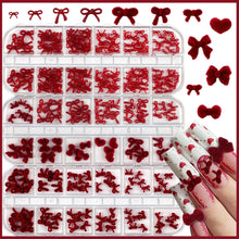 6/12 Grids Red Series Bow Pearl Flower Nail Art Rhinestones 3D Resin DIY Designs Nail Art Charms Ornaments Decoration