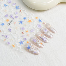 New Arrival 5D Embossed Starfish Shell Nail Sticker Ocean Beach Self-Adhesive Nail Decals Nail Art Accessories
